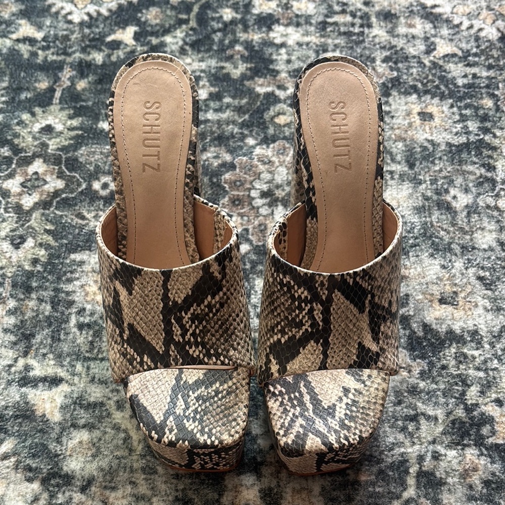 SCHUTZ Women's Snake Print Mules